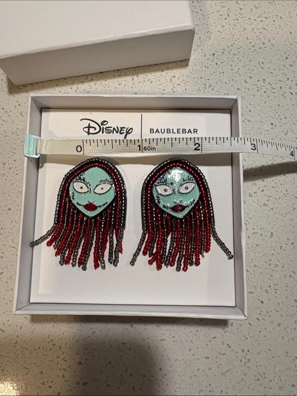 BaubleBar Disney Nightmare Sally Enamel Face Fringe Earrings - Red and Teal